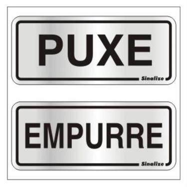 Imagem de 2 Placas de Alumínio Auto-Adesiva 15x6cm Puxe / Empurre -120 AG - SINALIZE