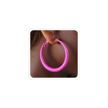 Imagem de Brincos de argola femininos modernos dos anos 80 e 90 brincos de neon brilhantes de Natal para filha mãe acessórios bijuterias de fantasia, 1.57, Metal, Sem pedra preciosa