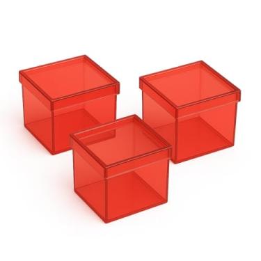 Imagem de KIT 10/20/30/40/50 e 100 Caixinhas Acrílicas 5x5 cm para Aniversário Lembrancinha(100,VERMELHO TRANSLÚCIDO)