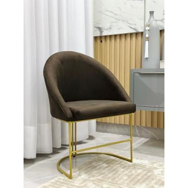 Imagem de Kit Poltronas Decorativa Lua Sala de Jantar Base Industrial Dourada Marrom