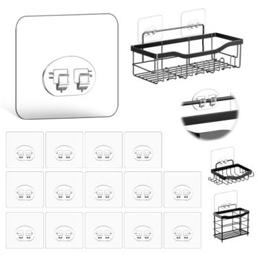 Imagem de HAOBAOBEI Gancho de chuveiro adesivo único para substituição, organizador de suporte de chuveiro, ganchos de parede autoadesivos para banheiro, prateleira, canto, prateleira, saboneteira (transparente