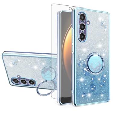 Imagem de Asuwish Capa de celular para Samsung Galaxy S23 FE 5G com protetor de tela de vidro temperado, suporte de anel, brilhante, transparente, híbrido, à prova de choque, capa protetora de TPU S 23 EF S23FE