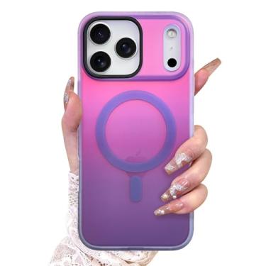 Imagem de AIGOMARA Capa magnética para iPhone 17 Pro, compatível com Magsafe, capa iridescente fluorescente para mulheres e meninas, capa protetora fosca translúcida à prova de choque 6,3 polegadas 2025, azul