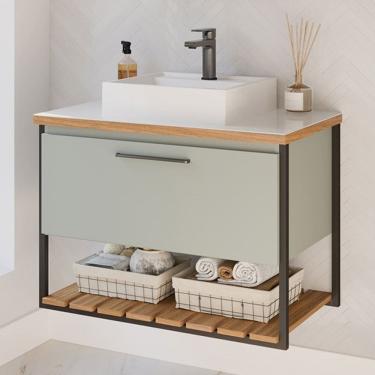 Imagem de Gabinete Suspenso para Banheiro 80cm com Cuba Metalon Caribe Mgm