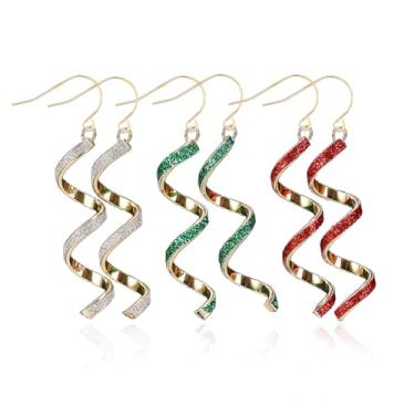 Imagem de Brincos de Natal para mulheres, corrente e borla, brinco de gota em espiral, joia com pingente leve para festas de fim de ano, acessório festivo, Metal, Sem pedra preciosa