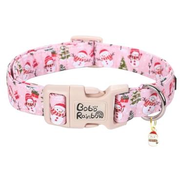 Imagem de Bobo Rainbow Coleira para cães de Natal, coleira fofa com fivela de plástico, árvore de Natal e boneco de neve, coleiras rosa ajustáveis para cães pequenos
