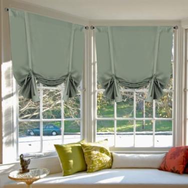 Imagem de H.VERSAILTEX Cortina blackout de amarrar, 2 painéis, isolamento térmico, persiana, bloqueio de luz, balão romano, painel de bolso ajustável para varão para janela pequena, 107 cm de largura por 160 cm