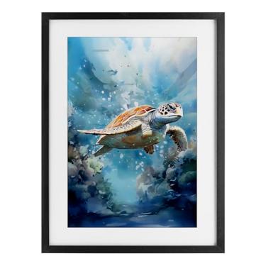 Imagem de Stupell Industries Impressão emoldurada em preto submarino tartaruga oceano ondas, design por LSR Design Studio, 20 x 14