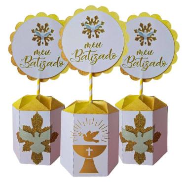 Imagem de Lembrancinha Batizado Kit 10 Centro Mesa Decoração Menina Rosa