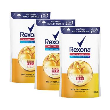 Imagem de Kit 3 Sabonete Líquido Rexona Antibacterial Multivitaminas Refil em Sachê 200ml