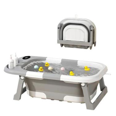 Imagem de Banheira Bebê Dobrável Cinza, Azul ou Rosa Com Termômetro Digital - Be