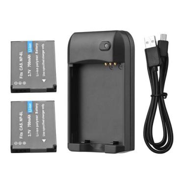 Imagem de Carregador de bateria Andoer NP-6L com 2 baterias de 3,7 V 700 mAh