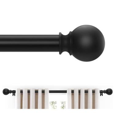 Imagem de Varetas de cortina JRZOO Matte Black 91-183 cm com acabamentos e supor