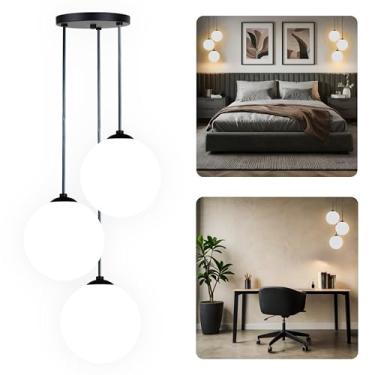 Imagem de Pendente Jabuticaba Triplo Luminária Moderna Preto ou Dourado com 3 Globos de Vidro Branco Leitoso para Lâmpadas G9 Lustre para Quarto Pendente para sala Luminária para Cozinha (Preto)