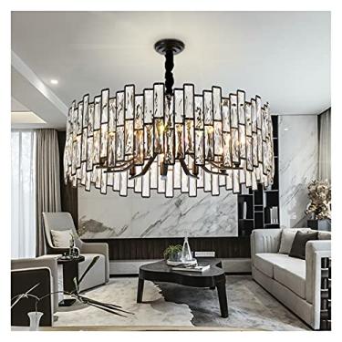 Imagem de Lustre moderno preto compatível com sala de estar, luminária de cristal de luxo para ambientes internos, grande luminária redonda de led com corrente para decoração de casa (cor: dia 80 cm,