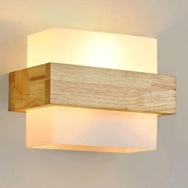 Imagem de Luminárias de parede vintage de madeira maciça de meados do século, abajur de vidro com transmissão de luz branca leitosa, arandelas de cabeceira, arandelas de parede com base E26/E27 para c