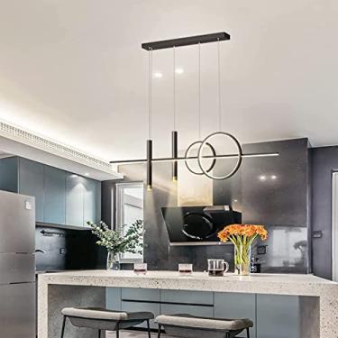 Imagem de Luzes de teto pendentes LED modernas reguláveis com controle remoto para ilha de cozinha, sala de jantar, sala de estar, pretas (C100 cm)