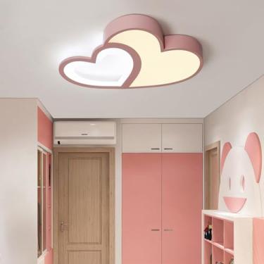 Imagem de Luminária de teto LED com controle remoto, criativa, com design de coração rosa, para quarto de criança, com controle remoto, decoração moderna, desenho animado, iluminação de teto para meni
