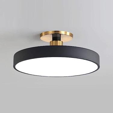 Imagem de Lustre de teto moderno de LED com três cores, luminária regulável para quarto e sala de estar, estilo industrial nórdico, lâmpada redonda plana criativa, iluminação semi-embutida e de econom
