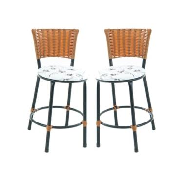 Imagem de Banqueta Baixa Fibra Sintetica Para Bar Balcão Area Gourmet (BRANCO FLORIDO)