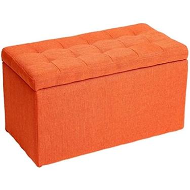 Imagem de Banqueta para os pés, caixa de armazenamento, cadeira de pufe, banquinho com tampa e capa de linho, apoio estofado para os pés com almofada para corredor, sala de estar, 60 x 30 x 35 cm, decoração de