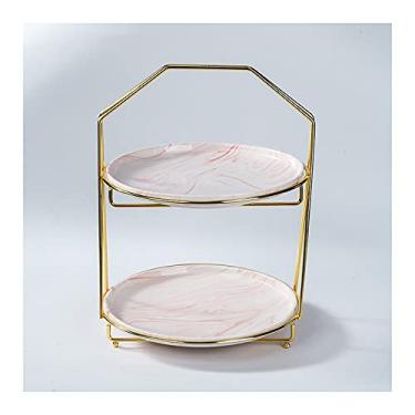 Imagem de Suporte de bolo, exibição de placa de bolo, giratório, suporte de frutas para bolo, mesa de sobremesa de camada dupla multicolorida, bandeja de serviço de pastelaria criativa para casamento para