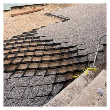 Imagem de SRSRS Geo Grid para calçada de cascalho, estabilizador de cascalho HDPE de 10 cm/5 cm para entrada de garagem/paddock/inclinação (6 x 20 m 5 cm de espessura)