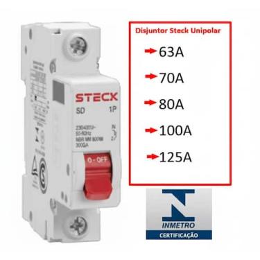 Imagem de Disjuntor Steck Monopolar 63, 70, 80, 100, 125 Curva C