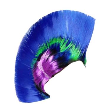 Imagem de UGPLM Peruca punk rocker moicano moicano para mulheres e homens, peruca de baile de máscaras para baile de máscaras, Azul