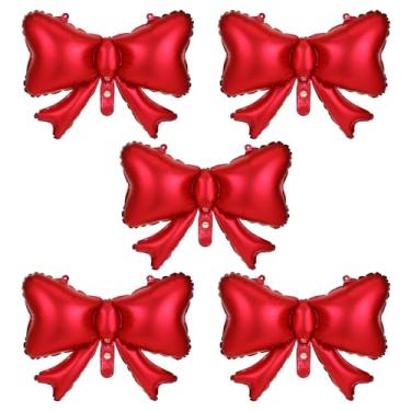 Imagem de 5 balões de laço vermelho, decoração gigante de nó de laço para coquete, aniversário, festa de menina, decoração de parede e festa de casamento, inclui fita e canudo para fácil configuração (vermelho