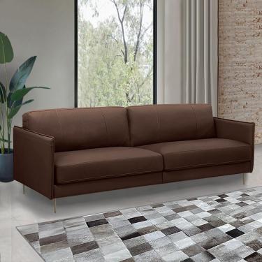 Imagem de Sofá Decorativo Anthony 3 Lugares Sala de estar 240cm Pés em Aço Couro Marrom Chocolate G88 - Gran Belo