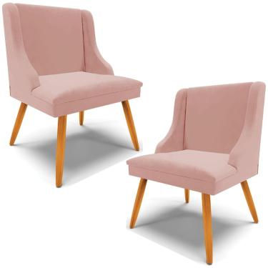 Imagem de Kit 2 Cadeiras Decorativas Sala de Jantar Pés Palito de Madeira Firenze Veludo Rosê/Natural G19 - Gran Belo