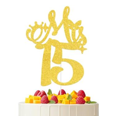 Imagem de KEWUFD Happy 15th Birthday Cake Decorations Mis 15 Cake Topper Mis 15 Años Birthday Party Decorations Supplies Gold Glitter