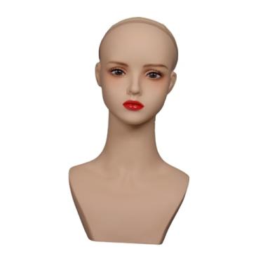 Imagem de KiBcsLic Cabeça de manequim feminina com maquiagem, parte superior do corpo, realista, estável, com orelhas, suporte para peruca, busto de cabeça de PVC para