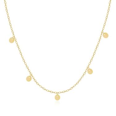 Imagem de MIDEEO Colares femininos com pingente de folha de ouro 14K delicado com pingente de sol, medalhão e lua e estrela, joia minimalista, Latão, Sem Pedra Preciosa