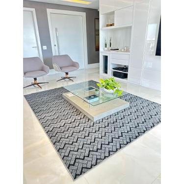 Imagem de Tapete Para Sala Quarto Cinza Preto 1,50 X 2,00m Feltro Macio Recepção Escritorio