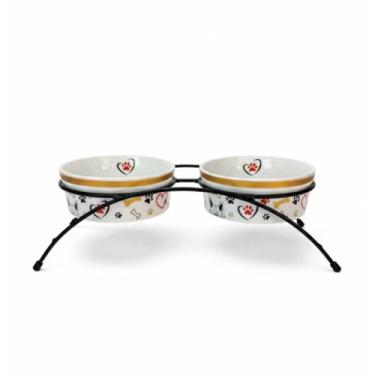 Imagem de Comedouro Anti Formiga Porcelana Duplo Elevado Ergonomico 300ml(Branco)