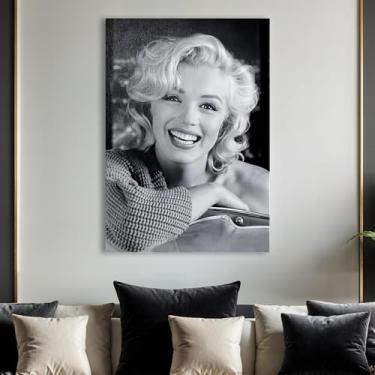 Imagem de PUREVACY Impressão em tela de arte de parede Marilin Monro. Decoração de parede em tela preta e branca para quarto, sala de estar. Orientação de presentes de inauguração de casa Tamanho vertical 20 x