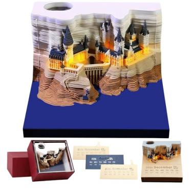 Imagem de Calendário Time Piece 2026, calendário 3D 2026, notas adesivas – Planejador semanal com luz, decoração de mesa elegante para escritório em casa | Presente exclusivo de inauguração de casa de Natal