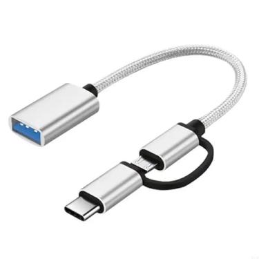 Imagem de Cabo Adaptador OTG 2 em 1, Micro USB e Type-C para USB 3.0, Metalizado, 15cm, Compatível com Smartphones Android, Para Mouse, Teclado e Disco U (prata)