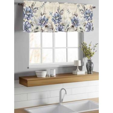 Imagem de Canguru para Janelas Azul Roxo Peônia Floral Janela Sanefa Bolso Borboleta Folhas Vintage Decoração de Janela Cortina para Cozinha Sala de Estar Quarto 137 cm x 45 cm