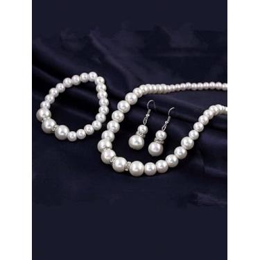 Imagem de Elegante luxo colar pulseira brincos conjunto de joias vintage corrente clavícula acessórios de noiva presente de festa para mulheres, standard, Liga de aço, Sem Pedra Preciosa