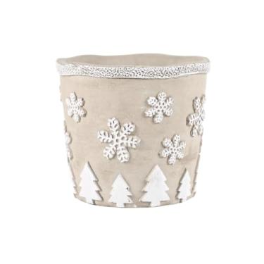 Imagem de Vasos de plantas Vaso de flores redondo com motivos florais e árvore em relevo branco, furo drenagem vaso cimento, para decorar o peitoril da janela sala estar