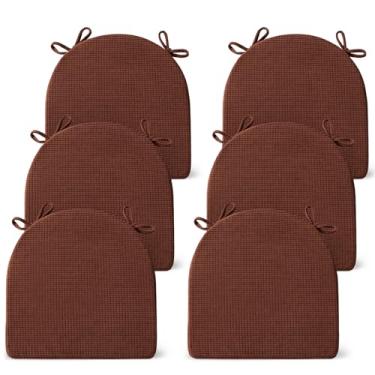 Imagem de SM-XLHN Conjunto de 6 almofadas de cadeira para cadeiras de jantar, almofadas antiderrapantes para cadeira de cozinha com laços, almofadas de assento de espuma de alta resiliência, capa lavável
