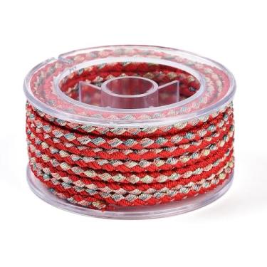Imagem de 1 rolo de fio de nylon trançado de 12 camadas 5 mm material de fio de nylon redondo colorido para colar faça você mesmo, pulseira, joias, artesanato feito à mão, 2,19 a 3,28 m (2 a 3 m)/rolo (vermelho