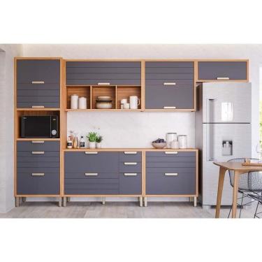 Imagem de Kit Cozinha Modulada 6 Peças Eloise (3aéreos+2balcões+1paneleiro) Cz026 Freijo-titanium - Mgm