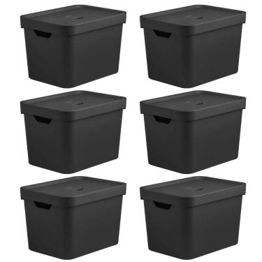 Imagem de Kit 6 Caixas Organizadora 18L Ou 24,5X27X36Cm Cube Preta