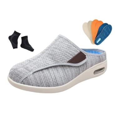 Imagem de Chinelos Largos Edema E Inchaço, Calçado Masculino Ajustável Para Caminhada Em Malha Respirável Para Edema Diabético, Calçado Ortopédico Respirável Uso Exterior, Diabéticos Plantares(Light Gray,45 EU)