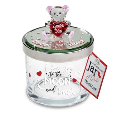 Imagem de Glass Baron Pote de bugiganga, Love You to the Moon & Back Urso de pelúcia – Lindo pote decorativo com tampa chanfrada, boneco de urso aerografado com coração, 10 cm de altura x 7,6 cm de diâmetro