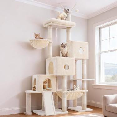 Imagem de Hey-brother Torre de árvore para gatos, postes para arranhar com 3 condomínios, cesta grande, cama aconchegante, tábua de sisal, caminho de escalada passo a passo e brinquedos, móveis de 190 cm para